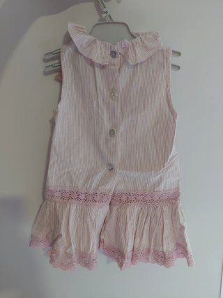 Vestido niña rosa rayas encaje y lazo