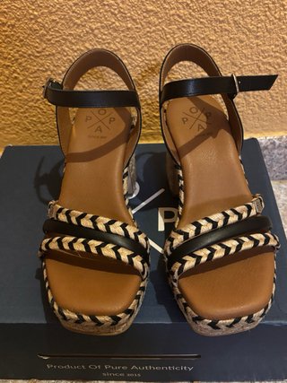 Sandalias Cuña POPA Talla 37 Negras y Beige