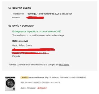 Lavadora Secadora Hisense 8kg Wifi 1400rpm