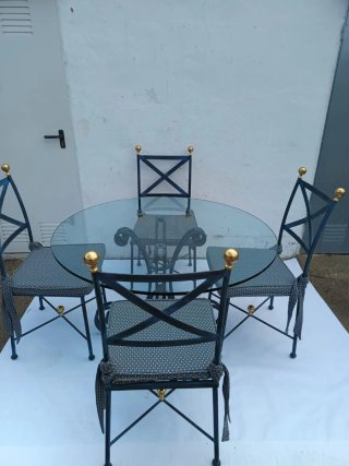 Mesa y 4 Sillas Forja Cristal