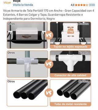 4 unidades Armario Portátil Tela Negro