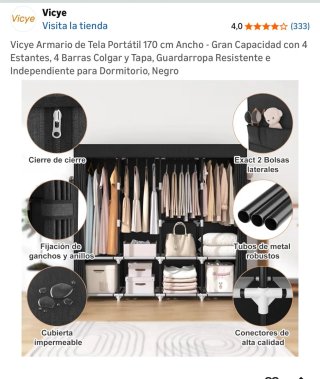 4 unidades Armario Portátil Tela Negro