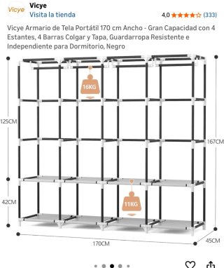 4 unidades Armario Portátil Tela Negro