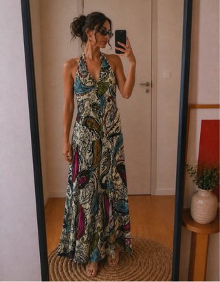 Vestido largo estampado paisley