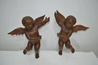 Antiguos angelitos querubines de madera tallada