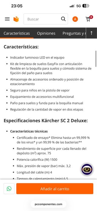 Kärcher SC 2 Deluxe Limpiadora a Vapor