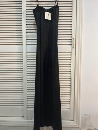 Vestido largo negro tirantes corset satén S nuevo