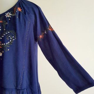 Blue Viscose Boho Blouse Vintage Top FestivalEthno