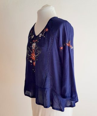 Blue Viscose Boho Blouse Vintage Top FestivalEthno