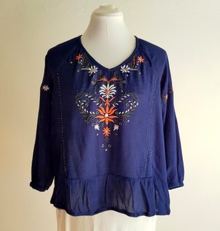 Blue Viscose Boho Blouse Vintage Top FestivalEthno