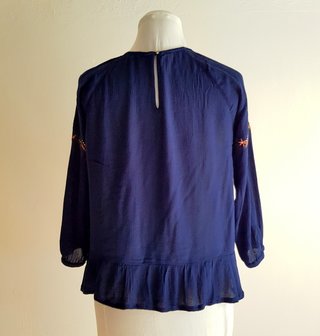 Blue Viscose Boho Blouse Vintage Top FestivalEthno
