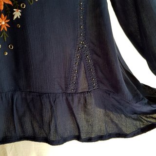 Blue Viscose Boho Blouse Vintage Top FestivalEthno