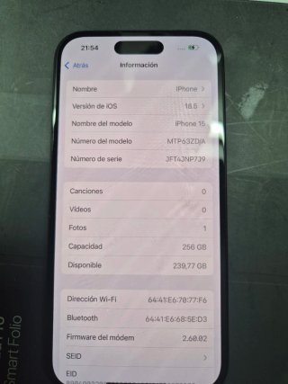 iPhone 15 256GB Negro - Batería 100%