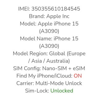 iPhone 15 256GB Negro - Batería 100%