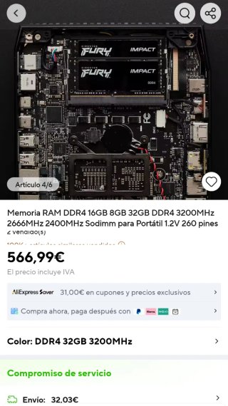 2x Kingston DDR4 32GB RAM para portátil