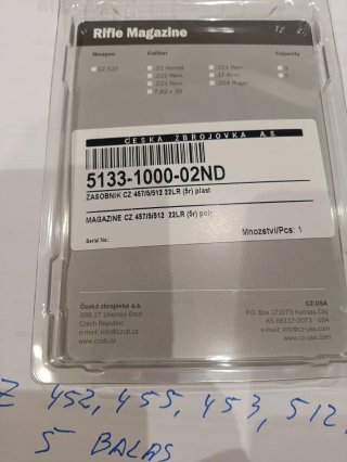 Cargador CZ 452/455/453/512/513 Polímero 5 Balas