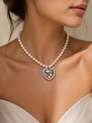 Collar Perlas Corazón Estilo Swarovski