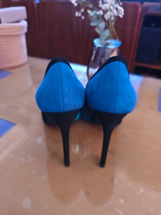 Zapatos tacón bicolor azul y turquesa talla 37