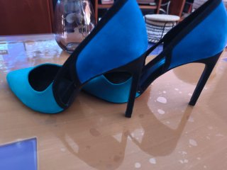 Zapatos tacón bicolor azul y turquesa talla 37