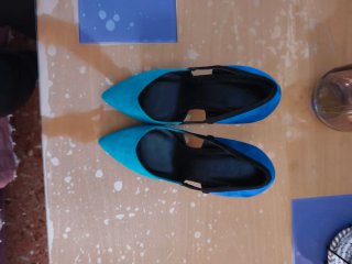 Zapatos tacón bicolor azul y turquesa talla 37