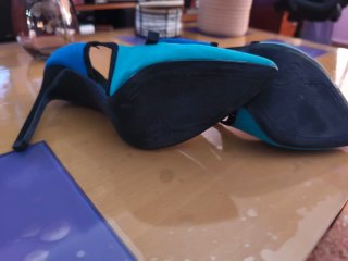 Zapatos tacón bicolor azul y turquesa talla 37