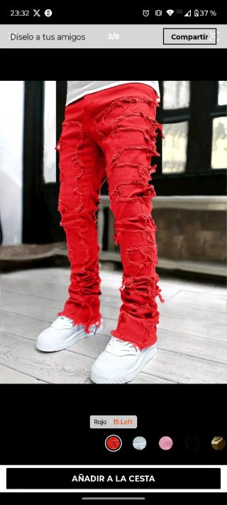 Pantalón Vaquero Gris Desgastado y también rojo