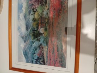 Cuadro antiguo paisaje casa campo 43×53