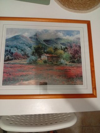 Cuadro antiguo paisaje casa campo 43×53