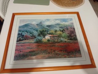 Cuadro antiguo paisaje casa campo 43×53