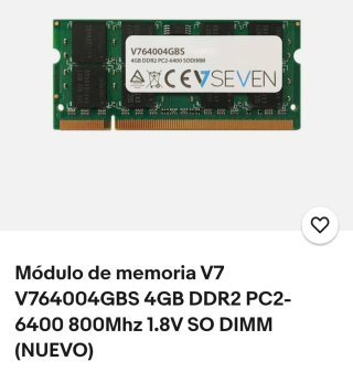 2x Módulos Memoria RAM V7 4GB DDR2 SODIMM
