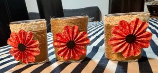 Pack 3 Portavelas Decorados Flores Rojas