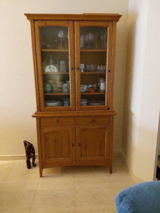 Vitrina de salón de madera y cristal