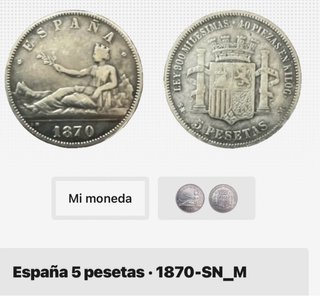 Moneda 5 Pesetas Plata 1870 España