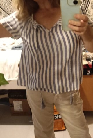 Blusa Rayas Manga Corta Algodón