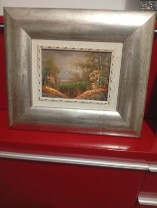 Cuadro antiguo paisaje con marco 36×31