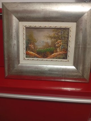 Cuadro antiguo paisaje con marco 36×31