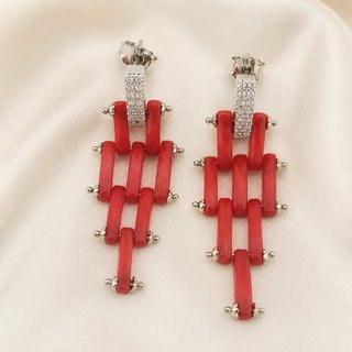 Orecchini corallo rosso argento 925 pendenti