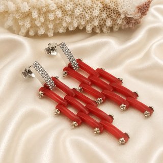 Orecchini corallo rosso argento 925 pendenti