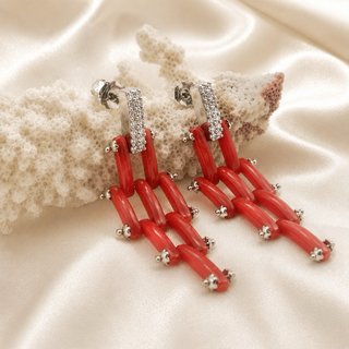 Orecchini corallo rosso argento 925 pendenti