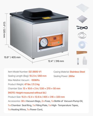 Sellador al Vacío Cámara Acero Inox 260W