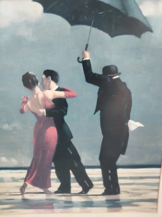 Cuadropareja bailando bajo paraguas JACK VETTRIANO