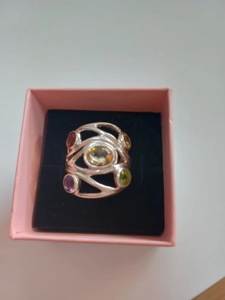 Anillo Plata Multicolor con Piedras talla 10 a 11