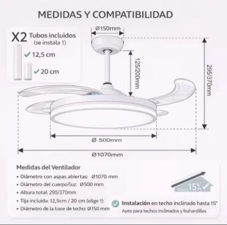 Ventilador de techo retráctil con luz
