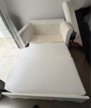 Sofá Cama Doble Tela Beige/Blanco