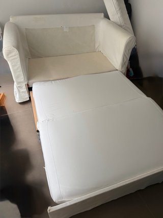 Sofá Cama Doble Tela Beige/Blanco