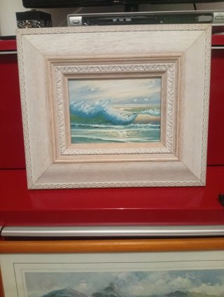 Cuadro antiguo oleo mar olas 35×30
