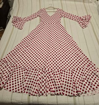 Vestido-bata Flamenca blanco lunares rojos