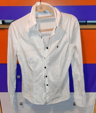 Camisa de vestir a rayas beige y negra Talla M