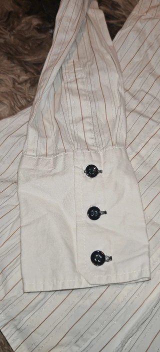 Camisa de vestir a rayas beige y negra Talla M