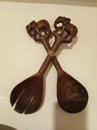 Cucharón y Tenedor Madera Elefante